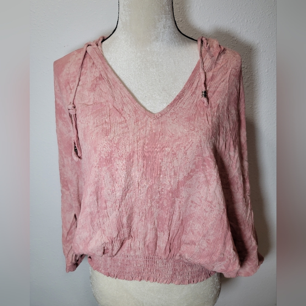 Hopely Dolman Sleeve Smocked Tie-Dye Pink Shirt Sz Large